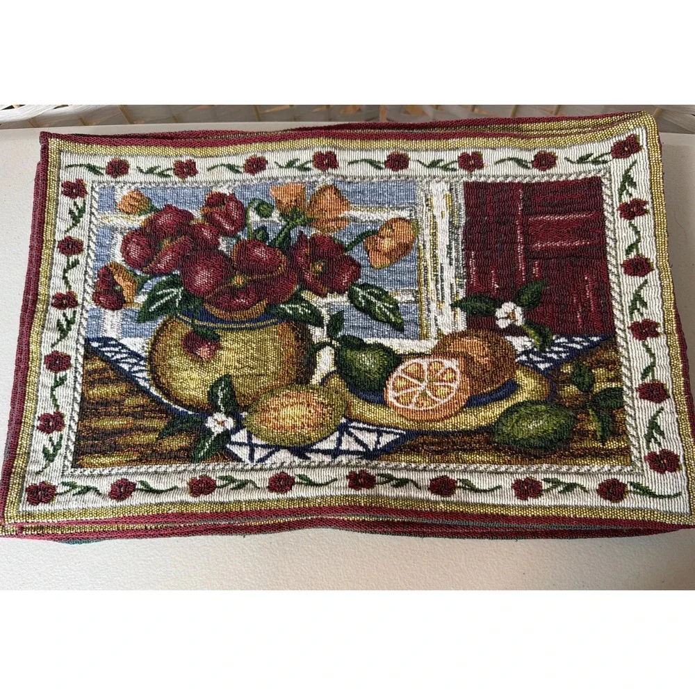 Set of 6 Country‎ Kitchen Tapestry Placemats, Floral/Fruit/Holidays 17x11